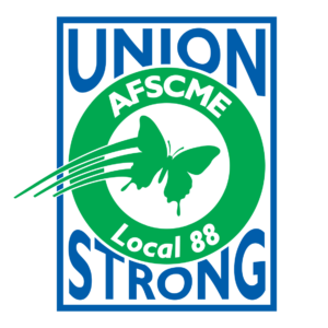 AFSCME Local 88 logo with Union Strong text border