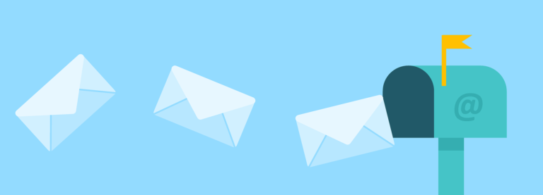 envelopes floating into mailbox with @ symbol on it